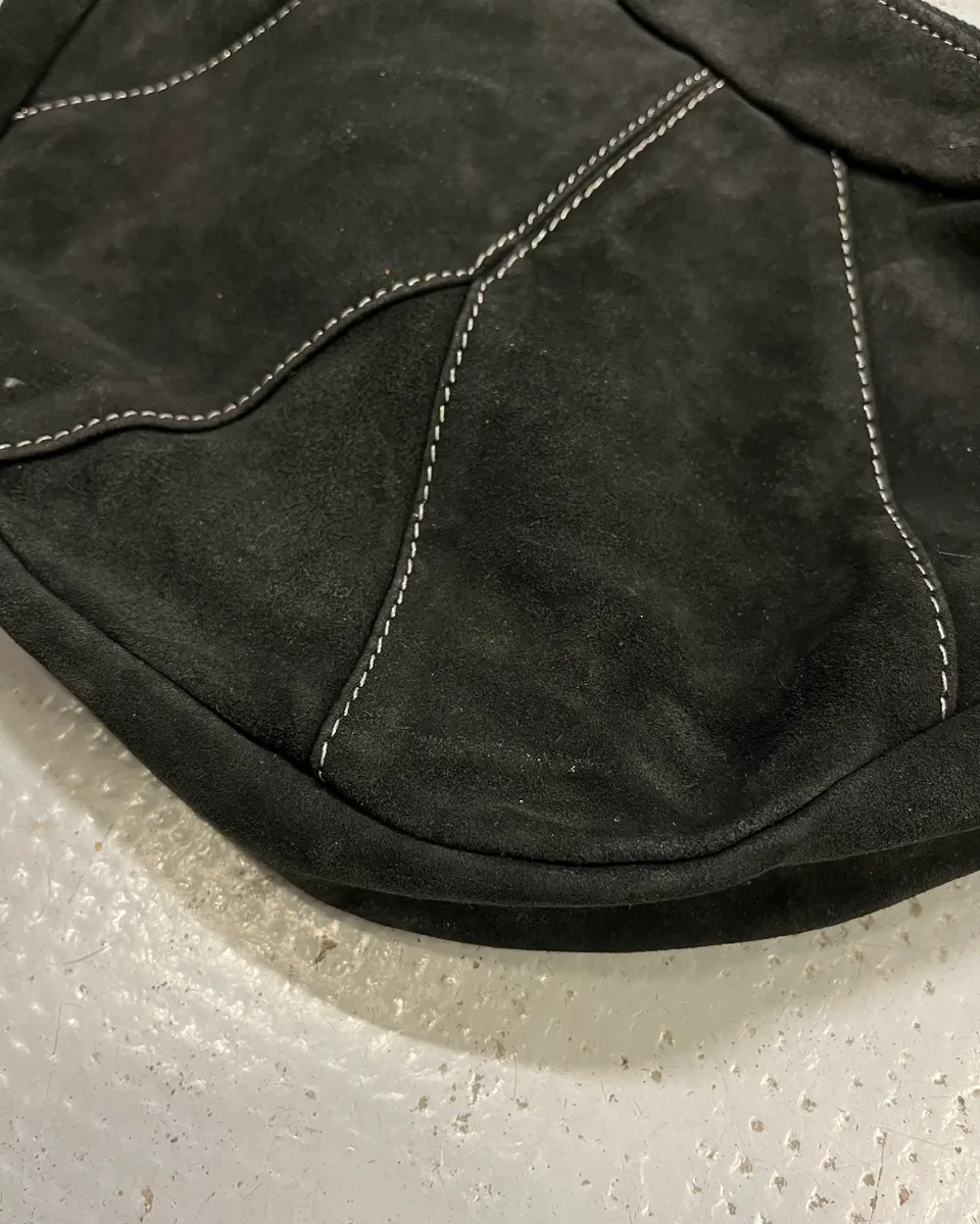 2000s Cavalli Braided Brown Leather Strap Black Suede Shoulder Bag - Image 7