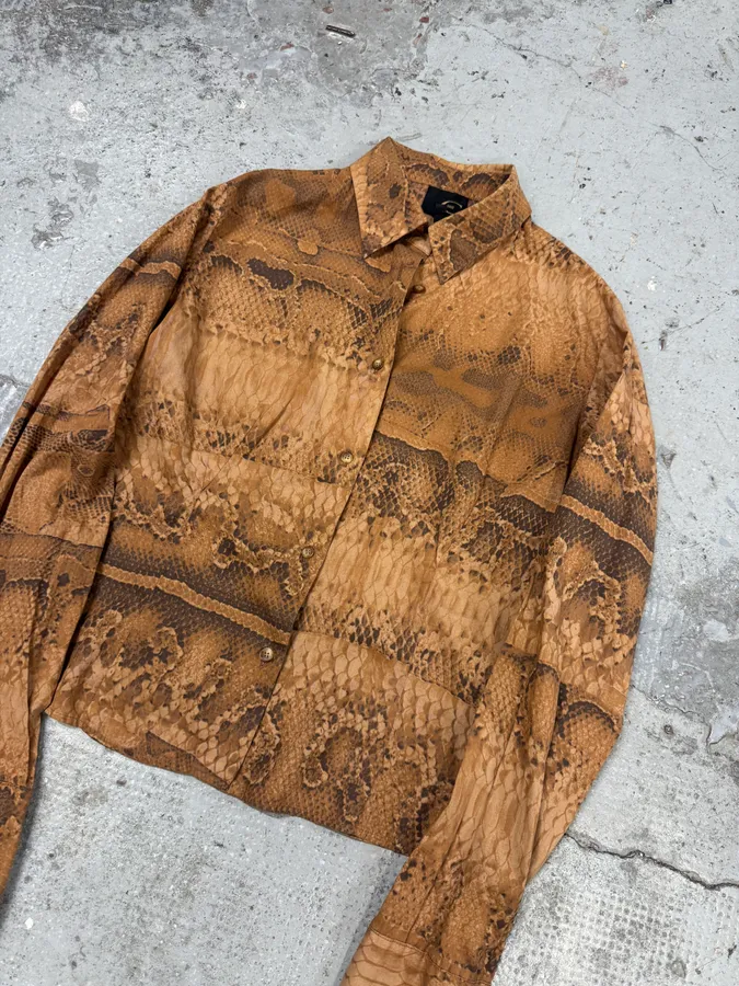 2000s Cavalli Bronze Snake Print Shirt - Image 2