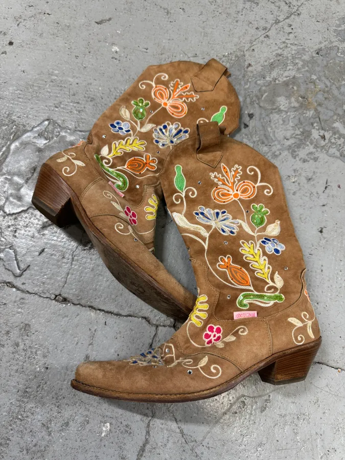 2000s Cavalli Brown Cow-Boy Ankle Leather Boots - Image 3