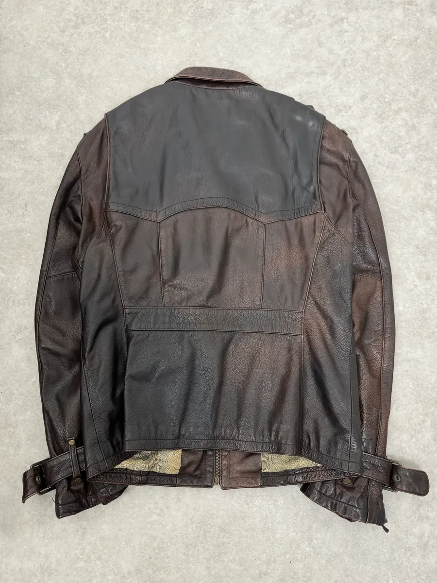 2000s Cavalli Brown Eroded Leather Buckle Jacket - Image 7