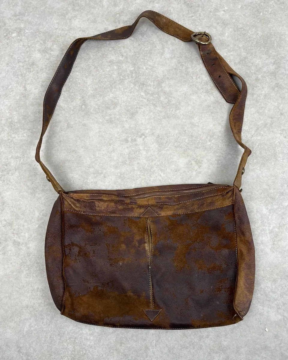 2000s Cavalli Brown Eroded Leather Shoulder Bag