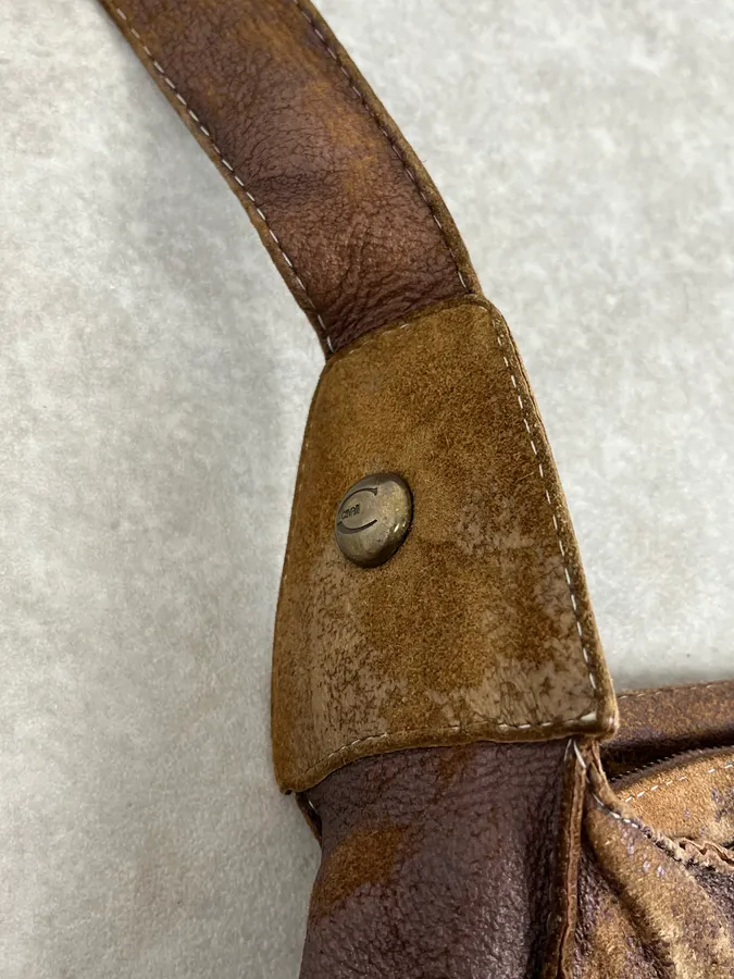 2000s Cavalli Brown Eroded Leather Shoulder Bag - Image 11