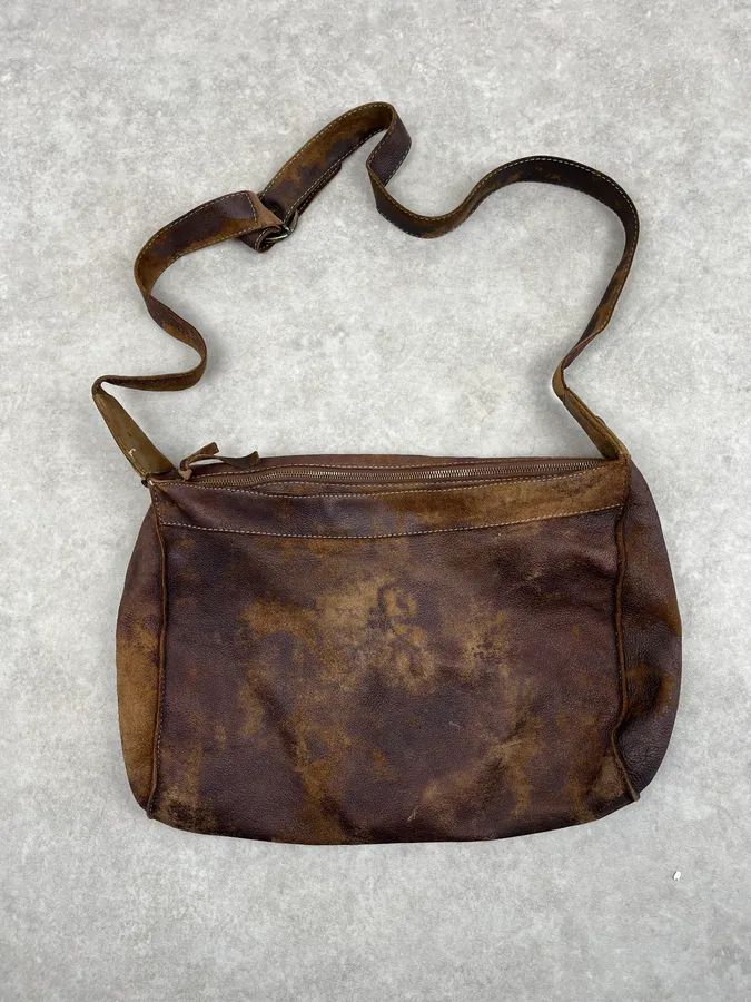 2000s Cavalli Brown Eroded Leather Shoulder Bag - Image 6