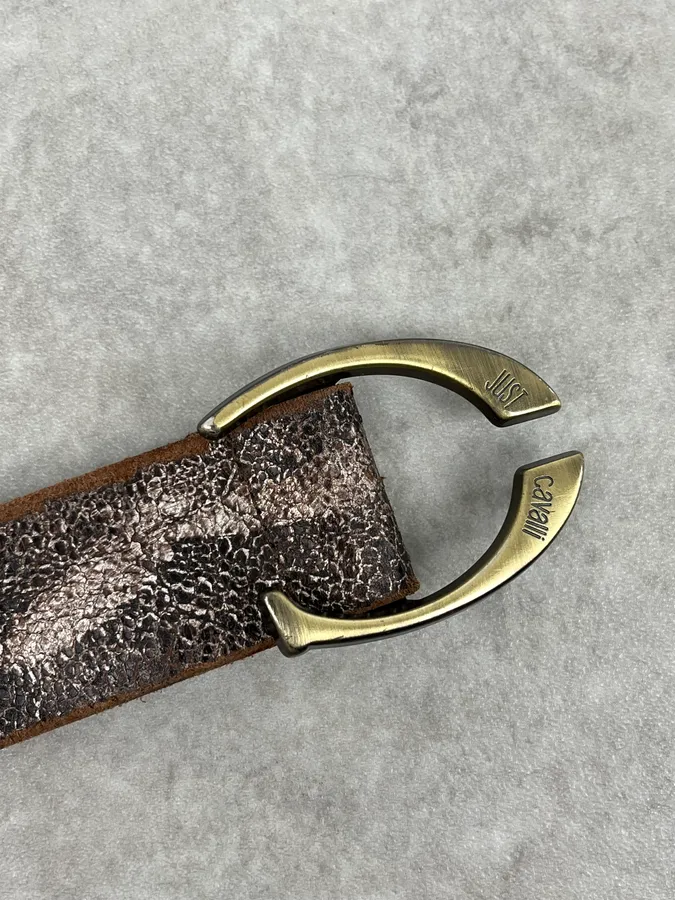 2000s Cavalli Brown Eroded Premium Leather Belt - Image 7