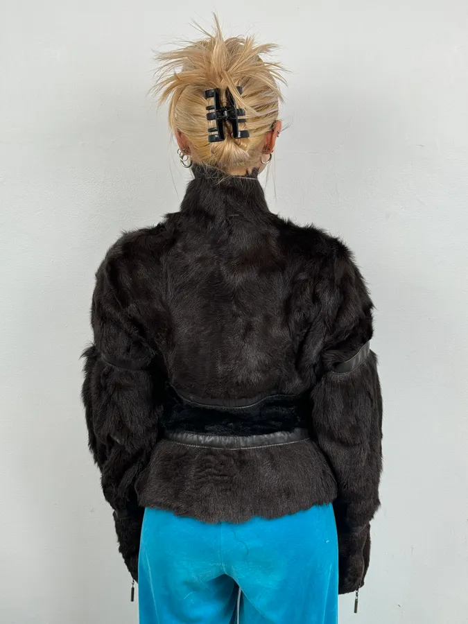 2000s Cavalli Brown Fur Leather Jacket - Image 2
