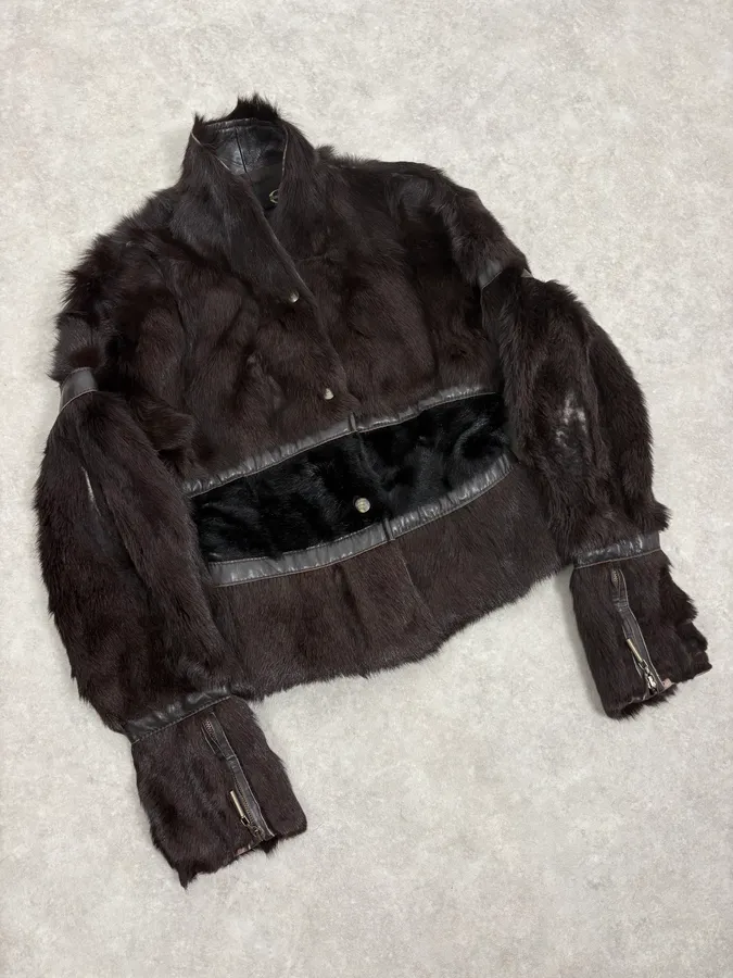 2000s Cavalli Brown Fur Leather Jacket - Image 5