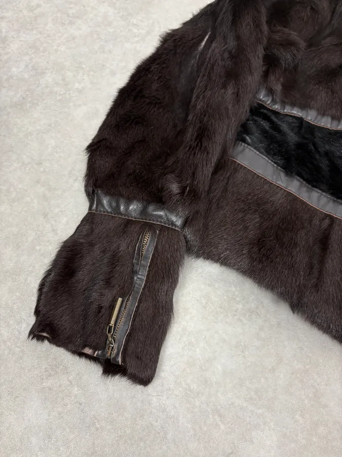 2000s Cavalli Brown Fur Leather Jacket - Image 7
