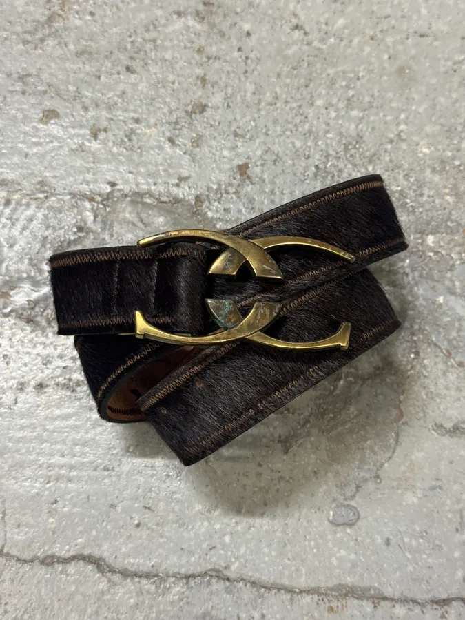 2000s Cavalli Brown Pony Hair Leather Belt - Image 3