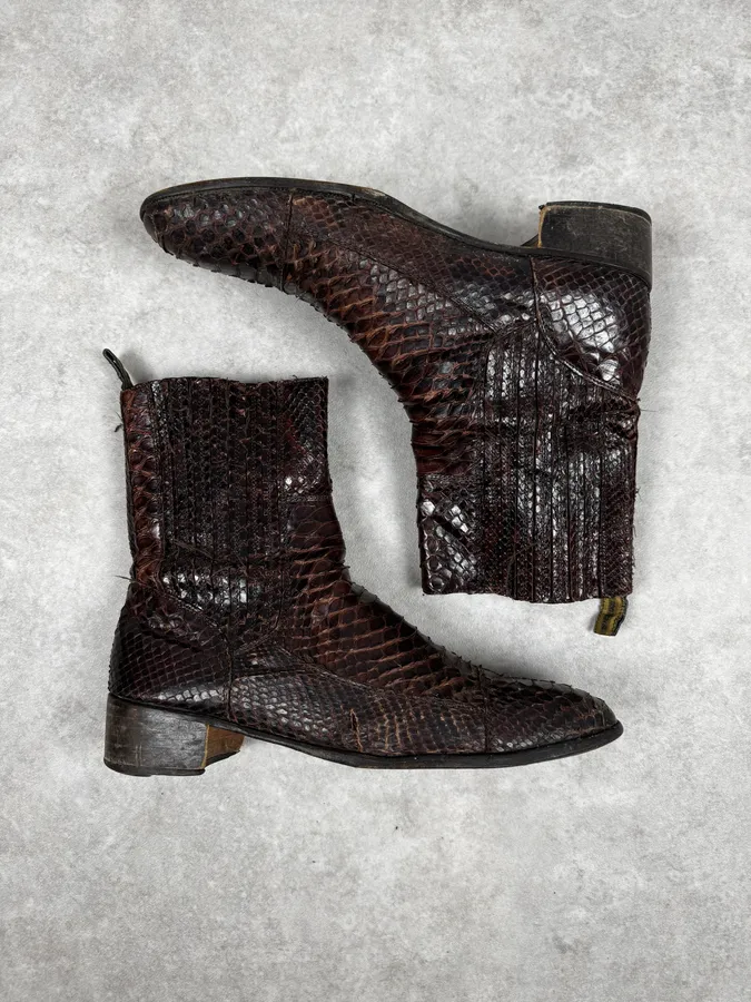 2000s Cavalli Brown Python Leather Boots - Image 3