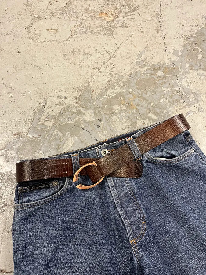 2000s Cavalli Brown Snake Effect Leather Belt - Image 3