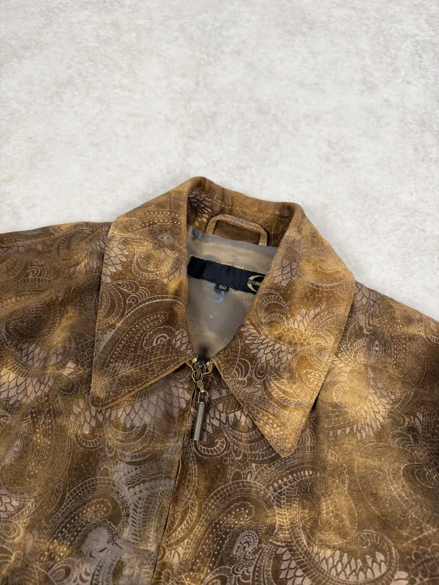 2000s Cavalli Brown Spiritual Dragon Faded Leather Premium Jacket - Image 10