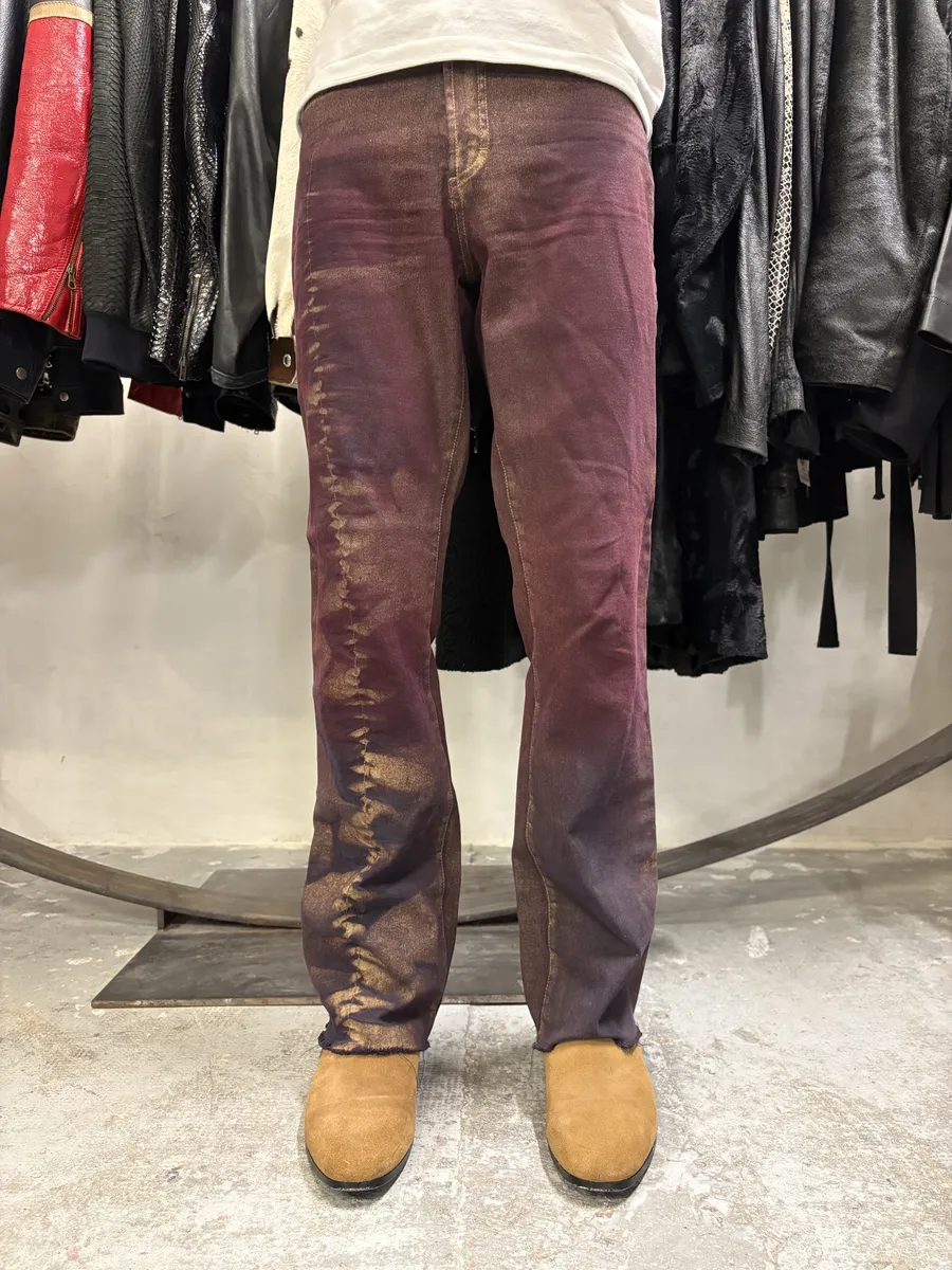 2000s Cavalli Burgundy Eroded Gold Pants