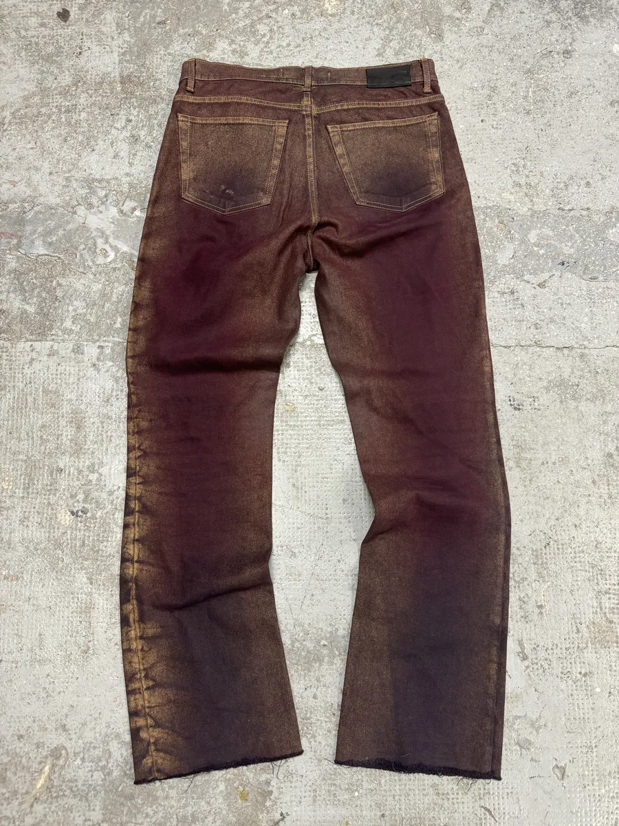 2000s Cavalli Burgundy Eroded Gold Pants - Image 5