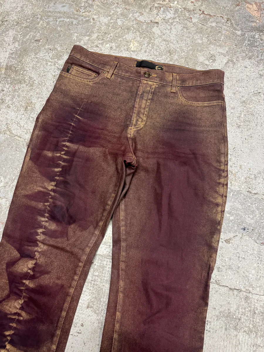 2000s Cavalli Burgundy Eroded Gold Pants - Image 6