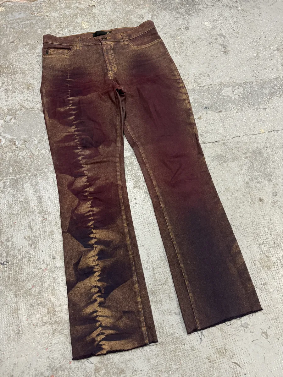 2000s Cavalli Burgundy Eroded Gold Pants - Image 7