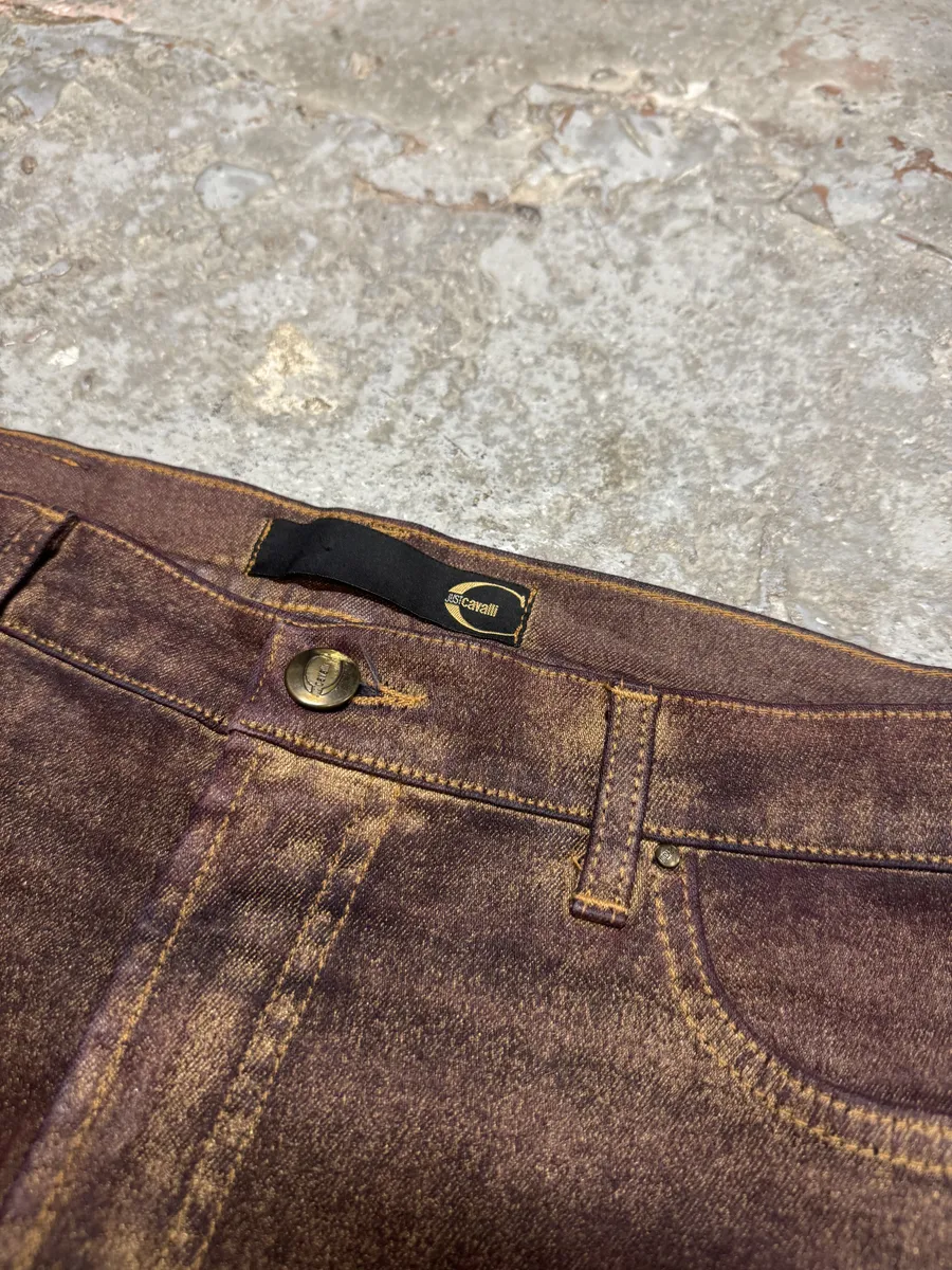 2000s Cavalli Burgundy Eroded Gold Pants - Image 8