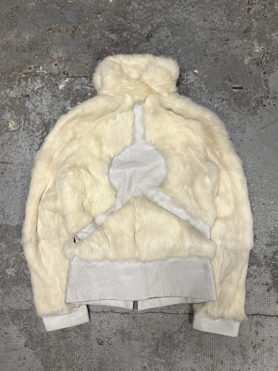 2000s Cavalli Creamy Rabbit Fur Avant-garde Leather Jacket - Image 3