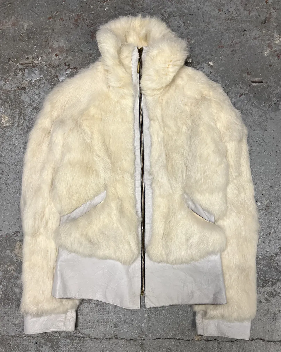 2000s Cavalli Creamy Rabbit Fur Avant-garde Leather Jacket - Image 4