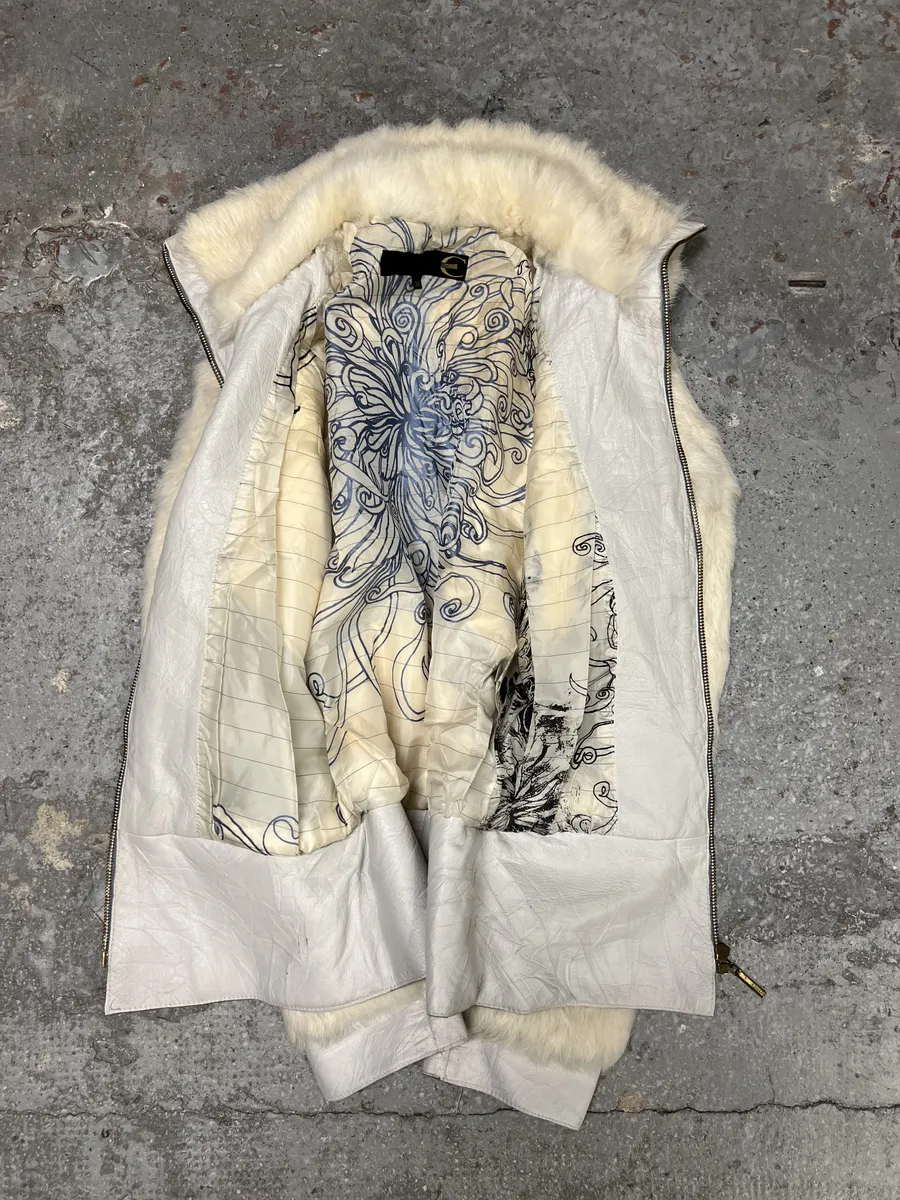 2000s Cavalli Creamy Rabbit Fur Avant-garde Leather Jacket - Image 5