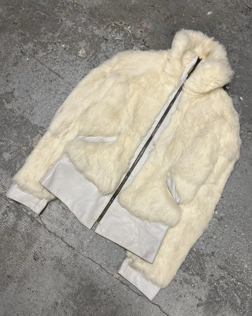 2000s Cavalli Creamy Rabbit Fur Avant-garde Leather Jacket - Image 7
