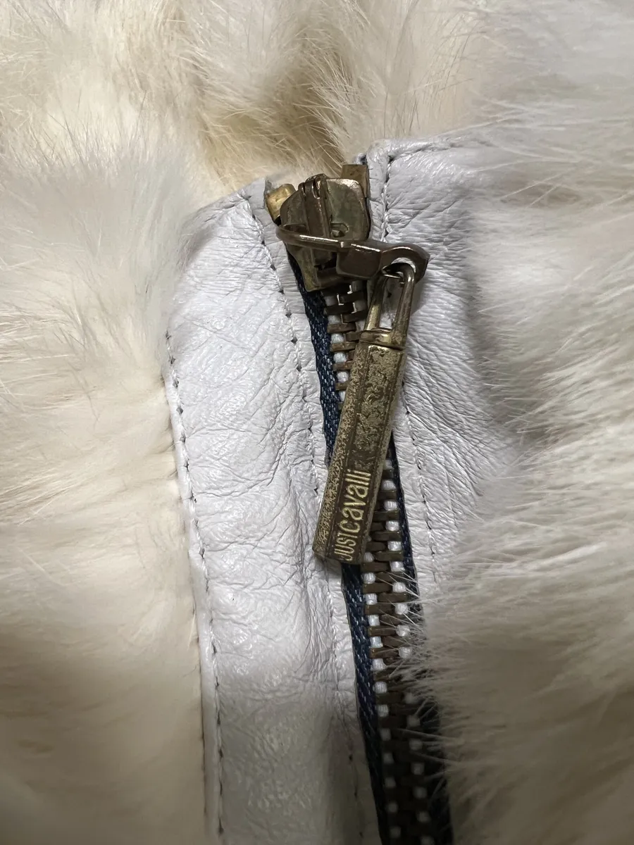 2000s Cavalli Creamy Rabbit Fur Avant-garde Leather Jacket - Image 8
