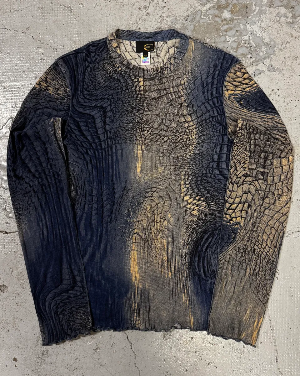 2000s Cavalli Crocodile Hallucination Blue Longsleeves
