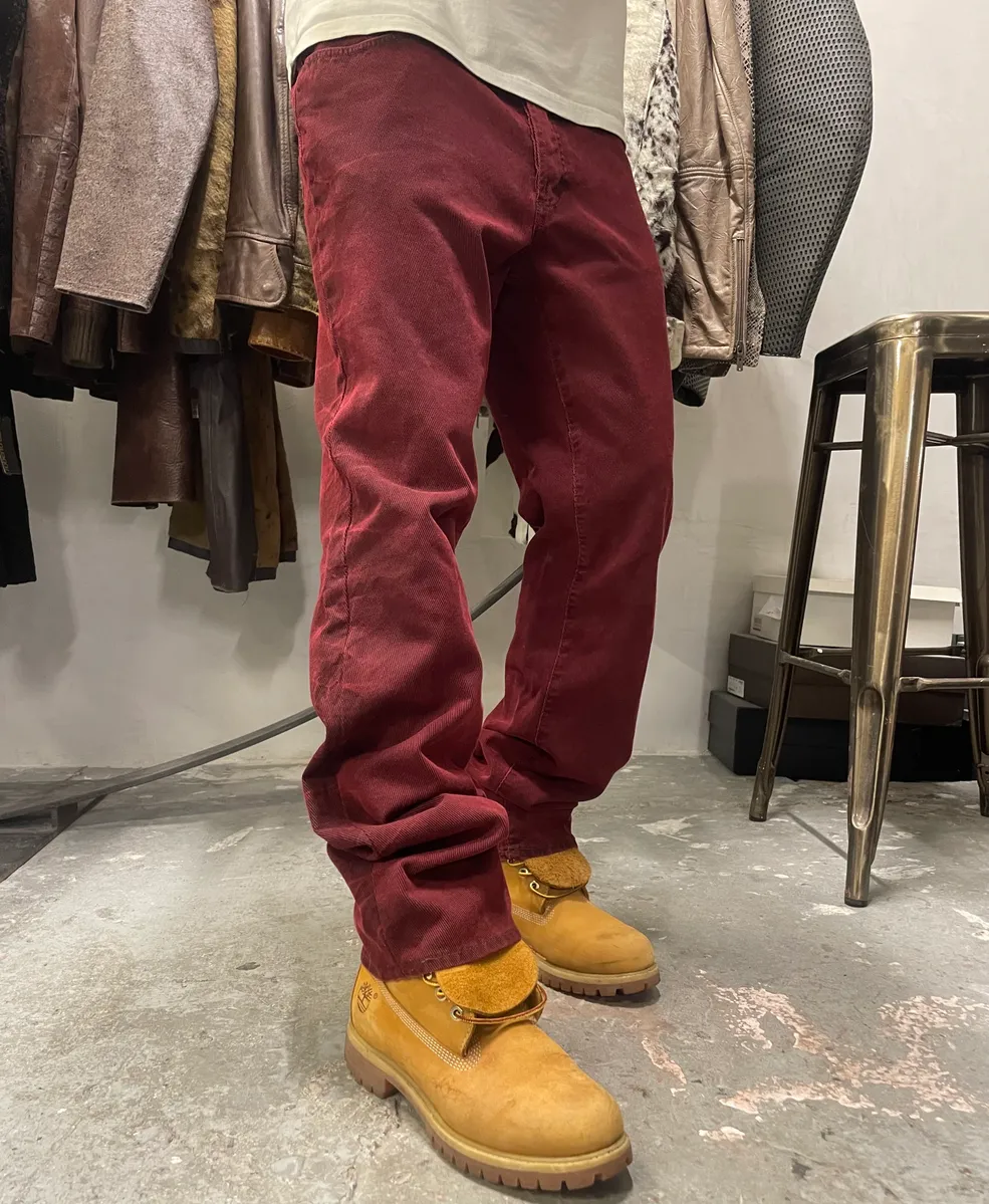 2000s Cavalli Dark Red Faded Cozy Denim Pants