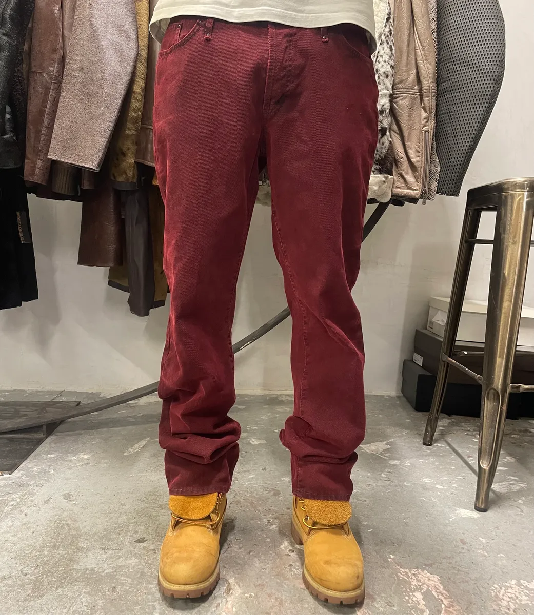 2000s Cavalli Dark Red Faded Cozy Denim Pants - Image 2