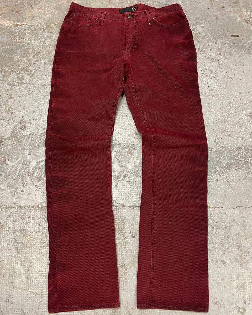 2000s Cavalli Dark Red Faded Cozy Denim Pants - Image 3