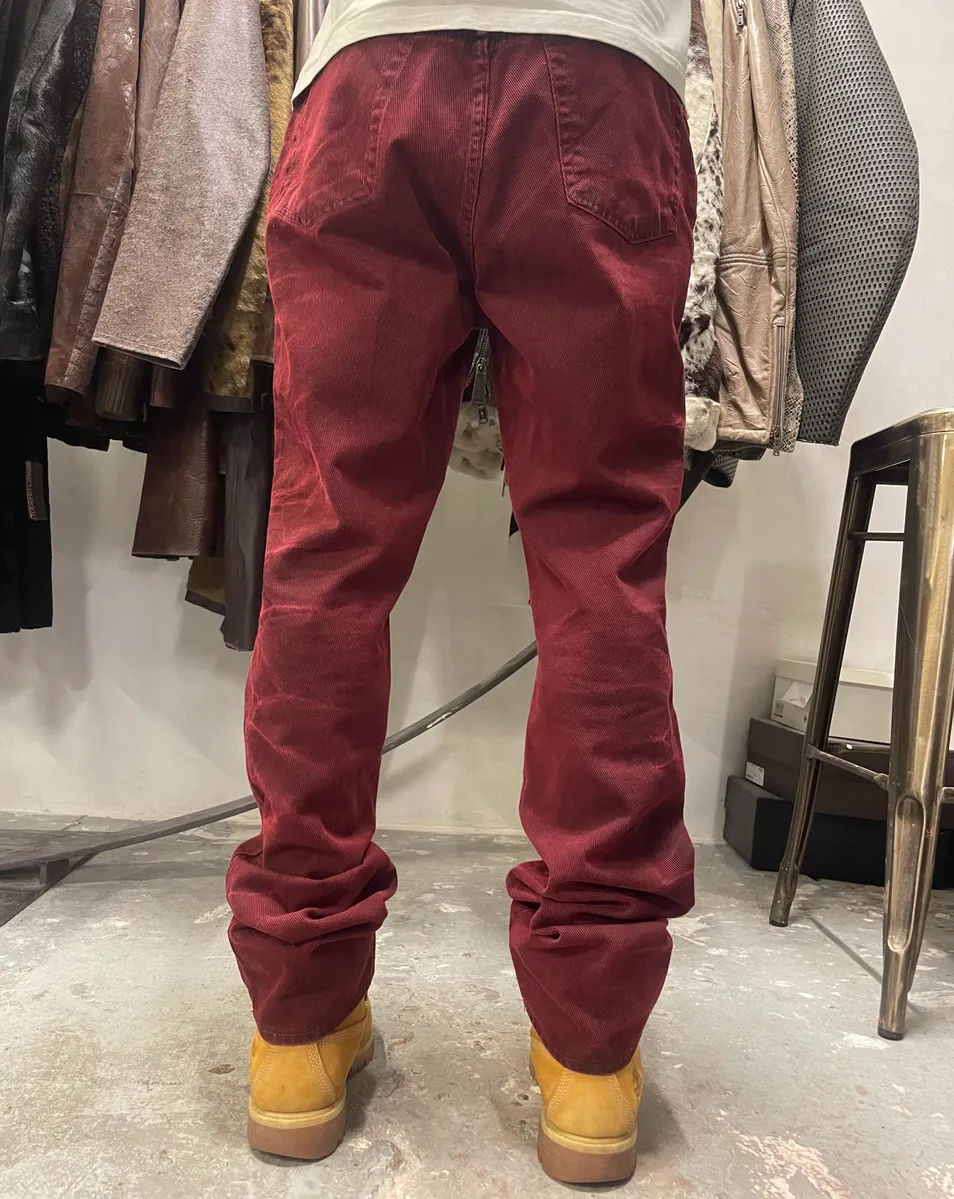 2000s Cavalli Dark Red Faded Cozy Denim Pants - Image 4