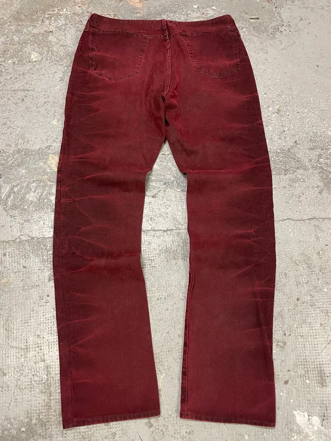 2000s Cavalli Dark Red Faded Cozy Denim Pants - Image 5