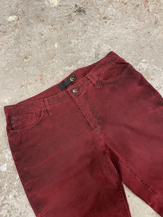 2000s Cavalli Dark Red Faded Cozy Denim Pants - Image 6