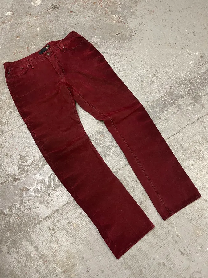 2000s Cavalli Dark Red Faded Cozy Denim Pants - Image 7