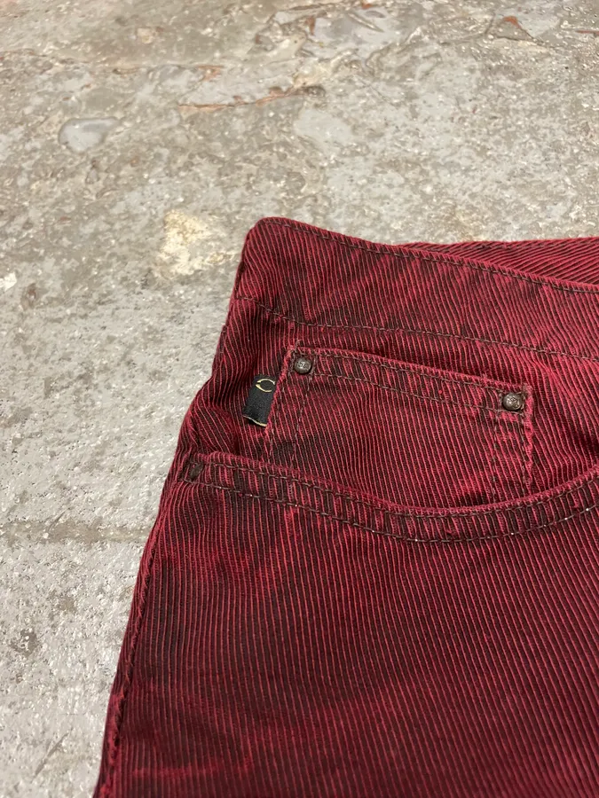2000s Cavalli Dark Red Faded Cozy Denim Pants - Image 8