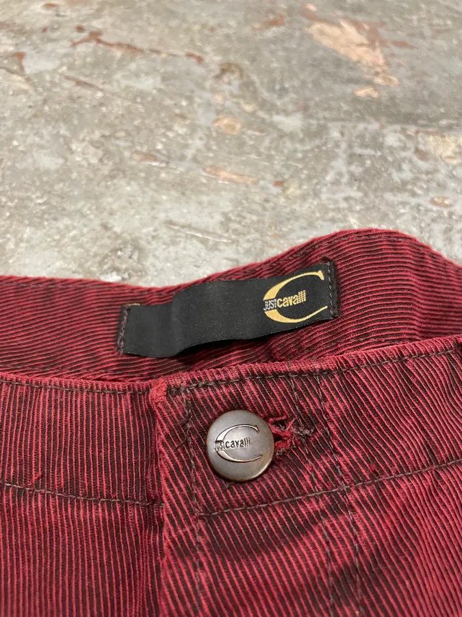 2000s Cavalli Dark Red Faded Cozy Denim Pants - Image 9
