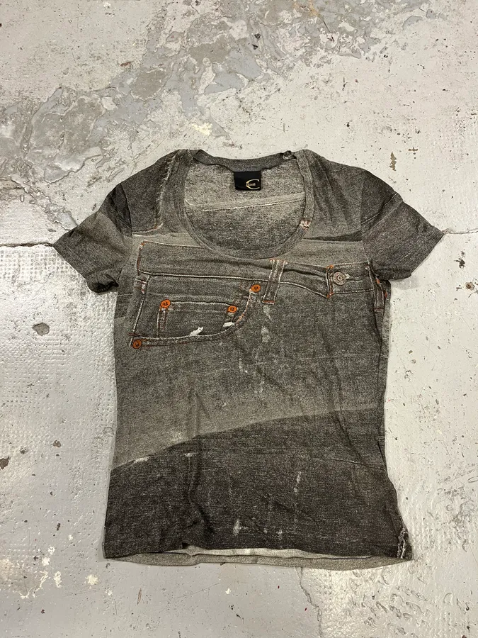 2000s Cavalli Denim Trompe L’Oeil T-Shirt