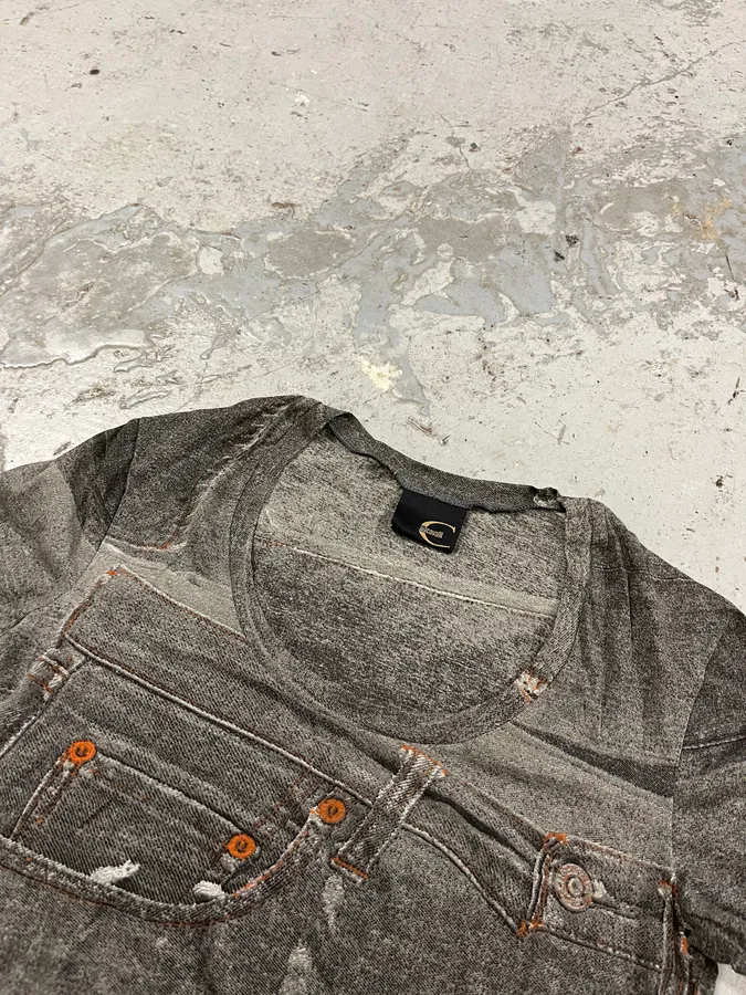 2000s Cavalli Denim Trompe L’Oeil T-Shirt - Image 2