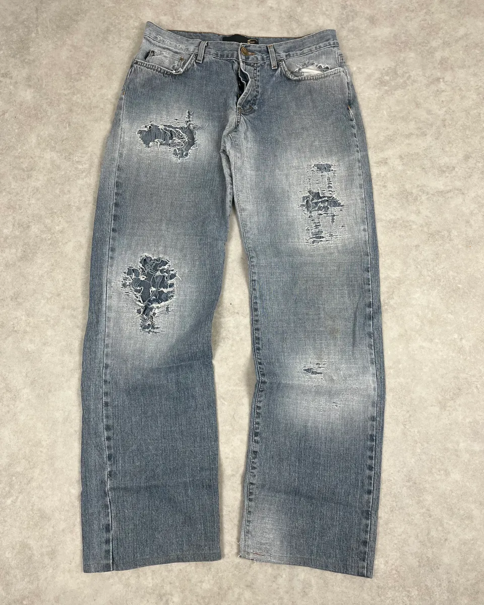2000s Cavalli Distressed Light Blue Denim Jeans