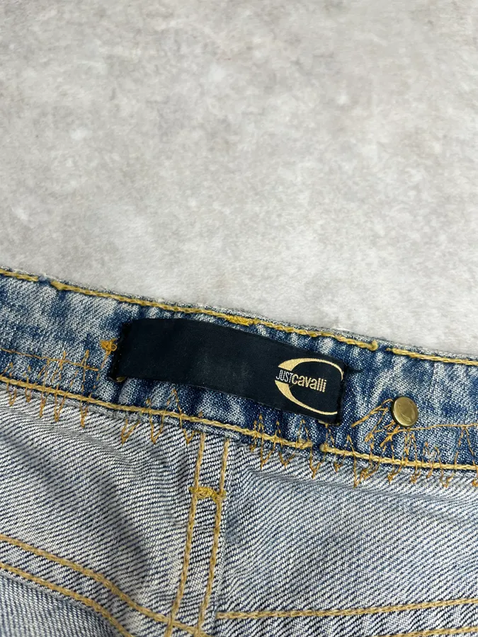 2000s Cavalli Distressed Pony Hair Band Light Blue Denim Jeans - Image 12