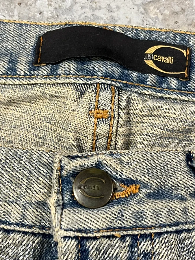 2000s Cavalli Distressed Sunfaded Blue Denim Jeans - Image 9