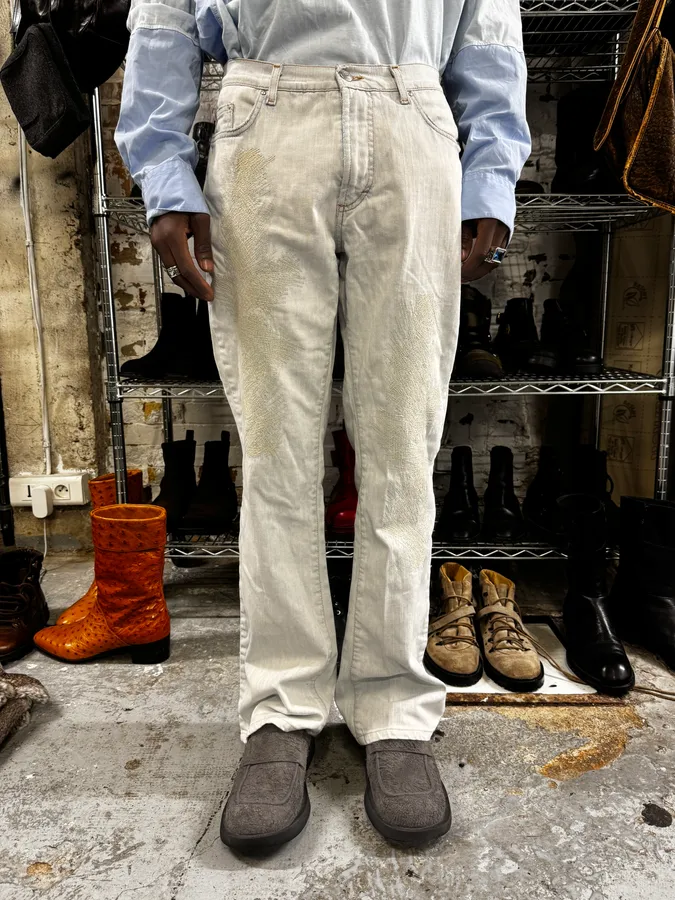 2000s Cavalli Distressed White Jeans - Image 2