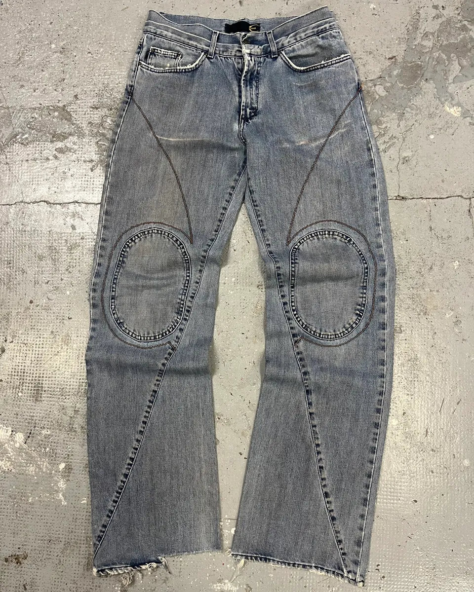 2000s Cavalli Double Knee Blue Denim Jeans - Image 2