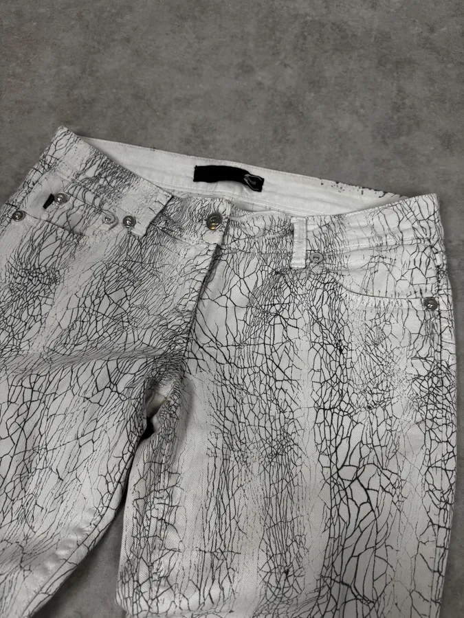 2000s Cavalli Earthquake Cracked White Print Pants - Image 6
