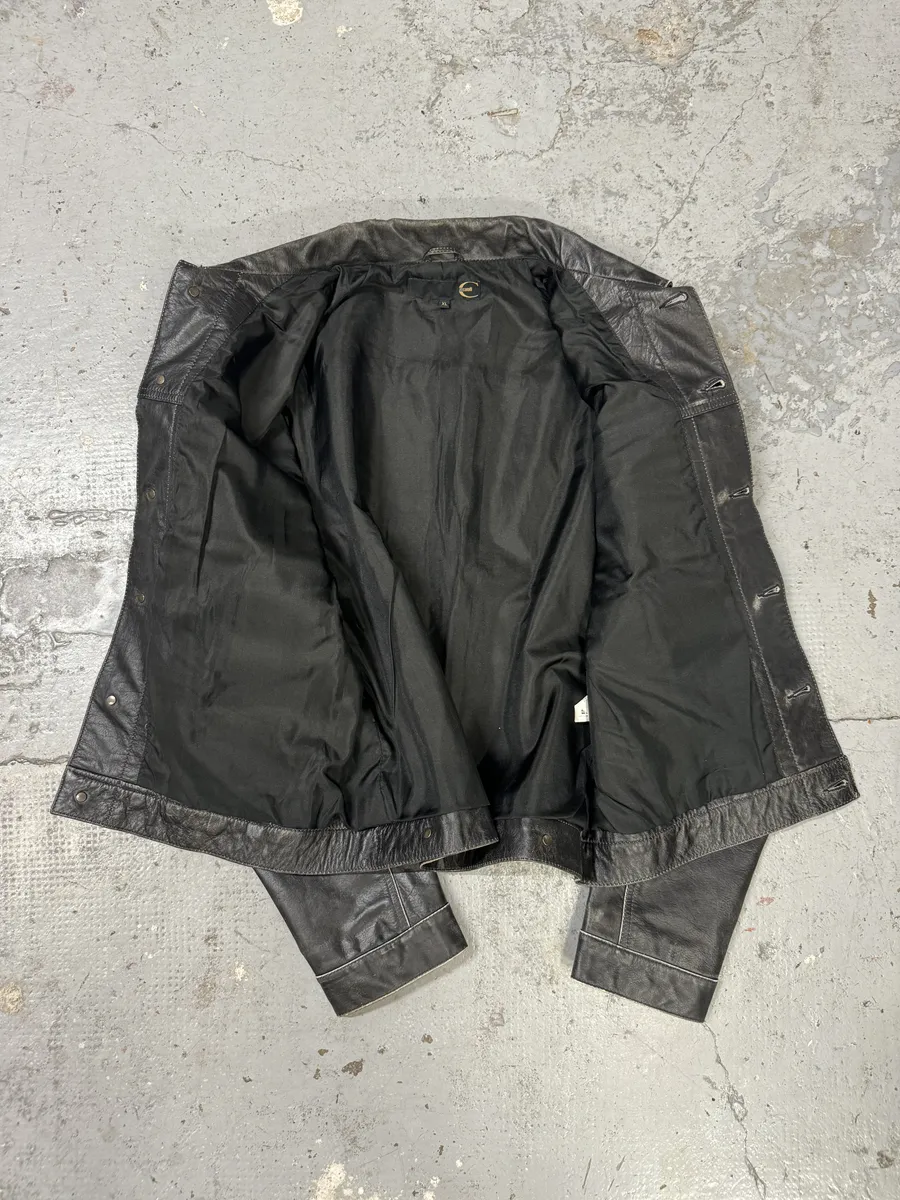 2000s Cavalli Eroded Brut Archive Trucker Leather Jacket - Image 5