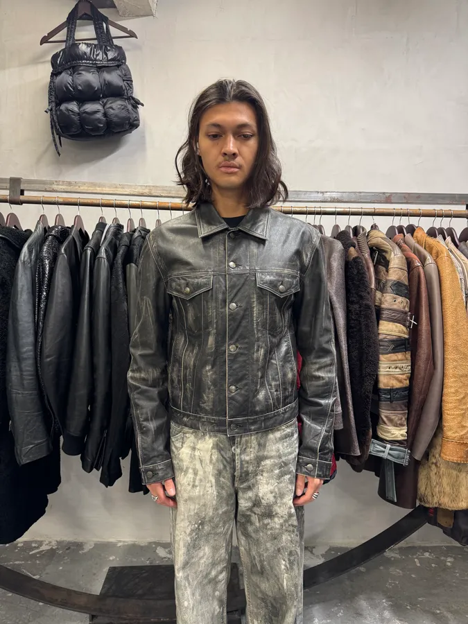 2000s Cavalli Eroded Brut Archive Trucker Leather Jacket - Image 2