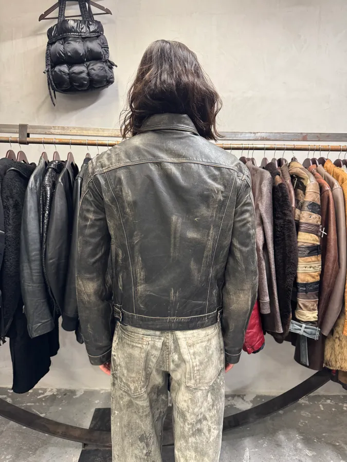 2000s Cavalli Eroded Brut Archive Trucker Leather Jacket - Image 3