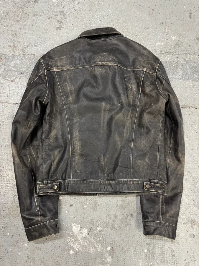 2000s Cavalli Eroded Brut Archive Trucker Leather Jacket - Image 5