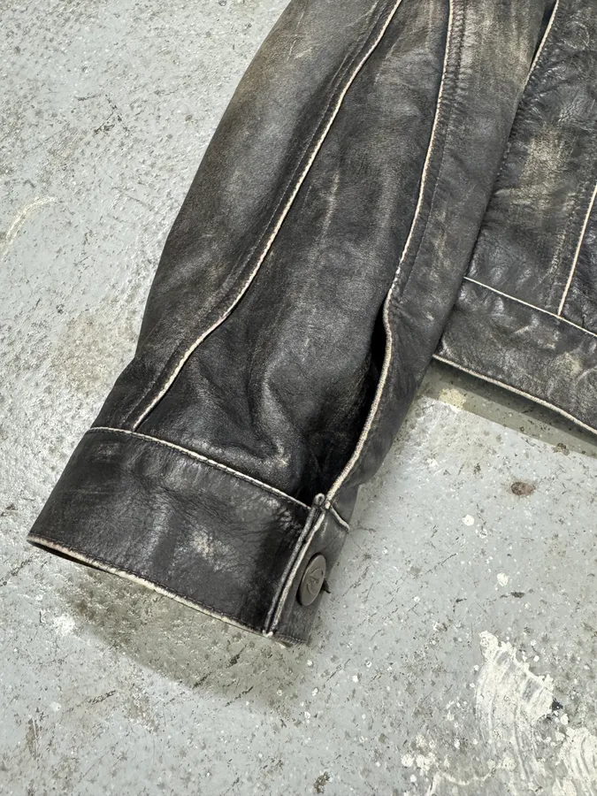 2000s Cavalli Eroded Brut Archive Trucker Leather Jacket - Image 7