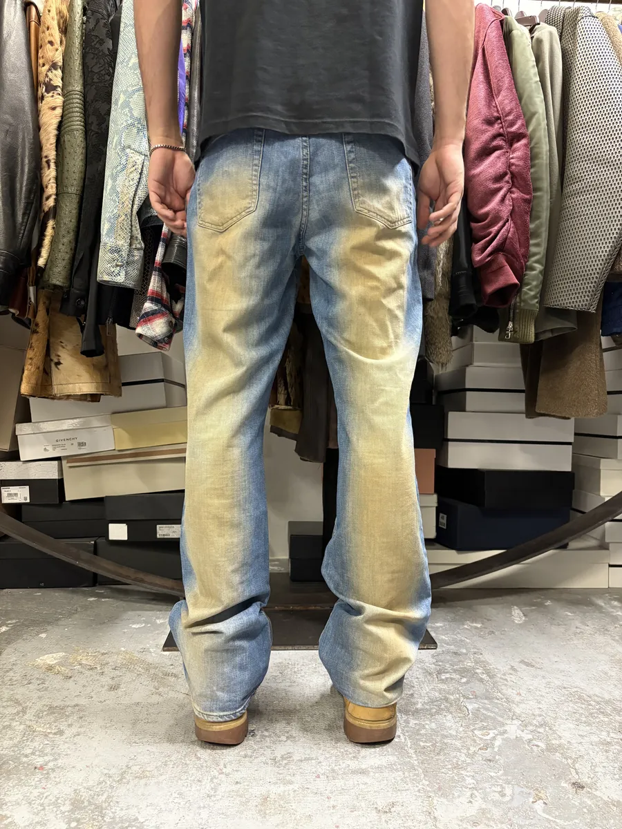 2000s Cavalli Extra Faded Flared Blue Denim Jeans - Image 3