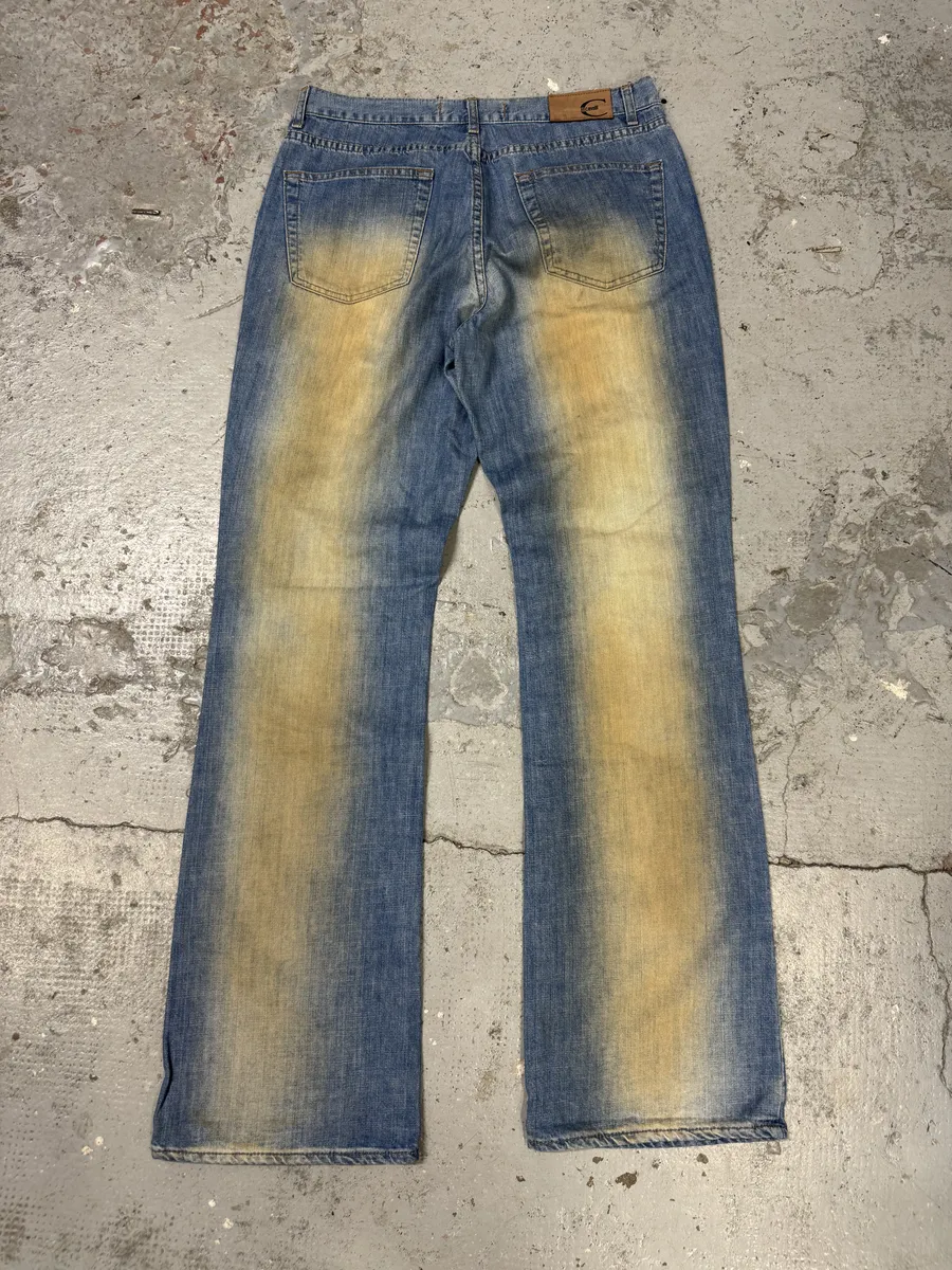 2000s Cavalli Extra Faded Flared Blue Denim Jeans - Image 5